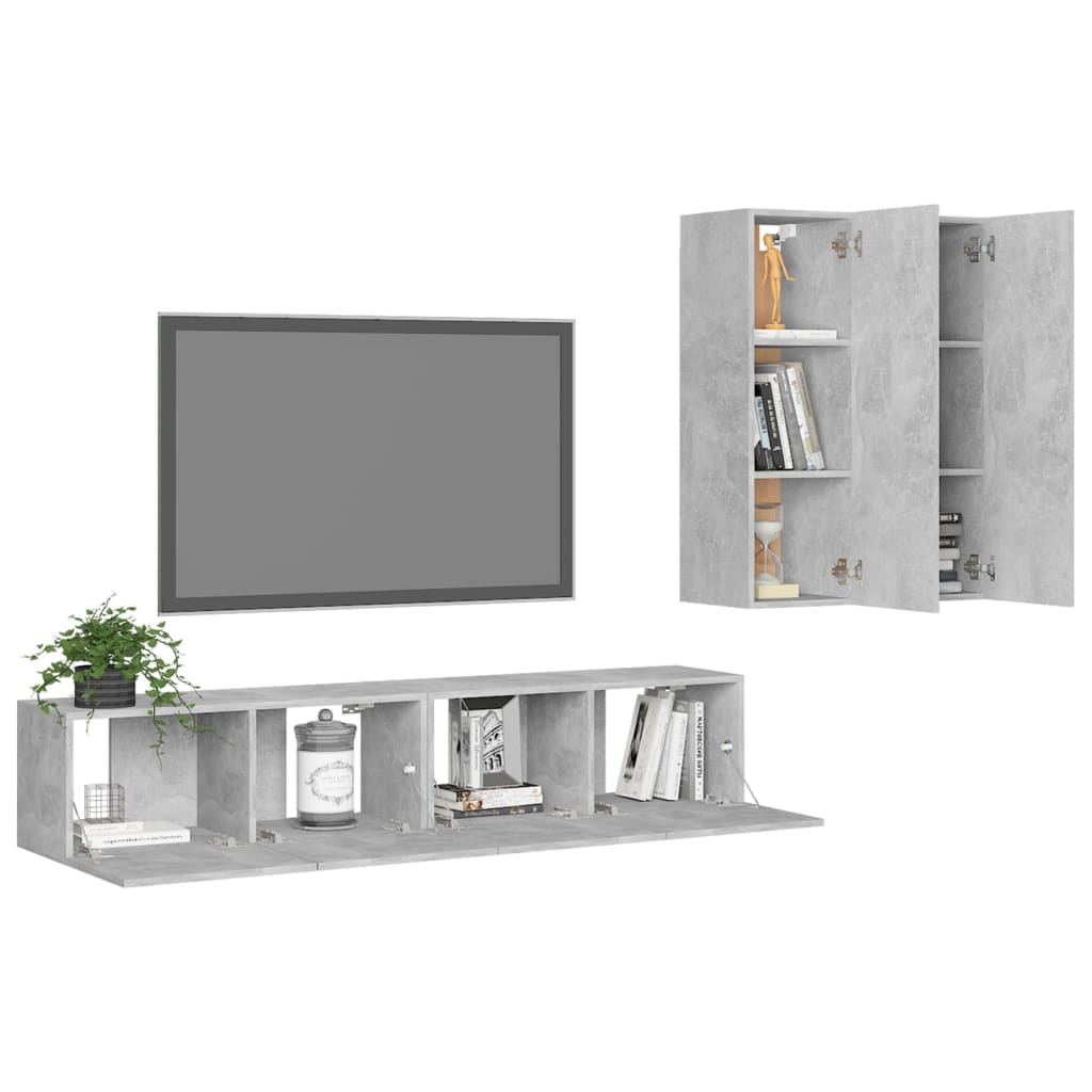 Ensemble de meubles TV 4 pcs Gris béton Bois d'ingénierie