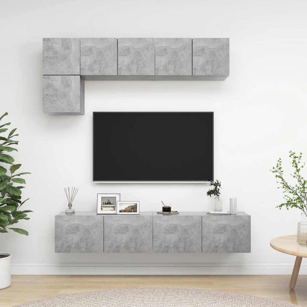 Ensemble de meubles TV 5 pcs Gris béton Bois d'ingénierie