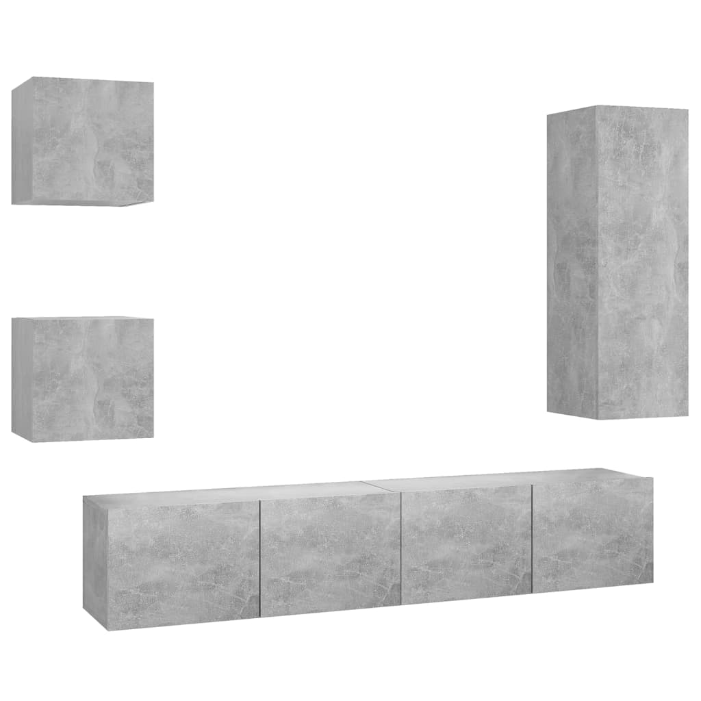 Ensemble de meubles TV 5 pcs Gris béton Bois d'ingénierie