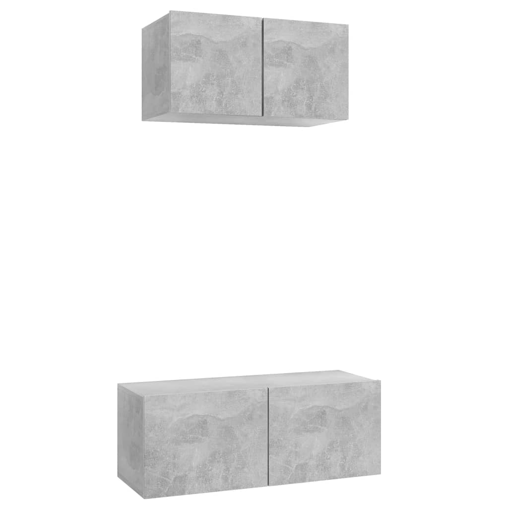 Ensemble de meubles TV 2 pcs Gris béton Bois d'ingénierie