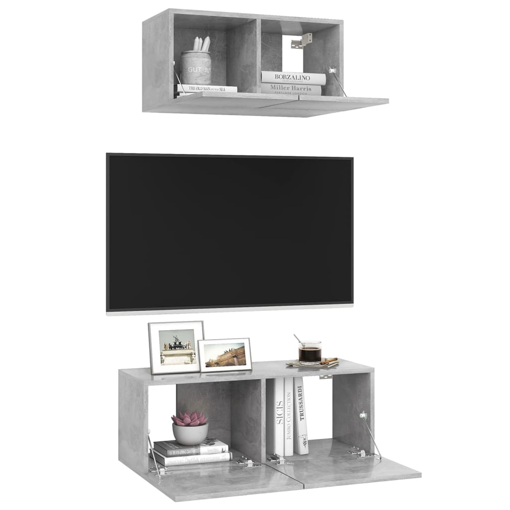 Ensemble de meubles TV 2 pcs Gris béton Bois d'ingénierie