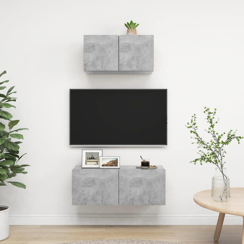 Ensemble de meubles TV 2 pcs Gris béton Bois d'ingénierie