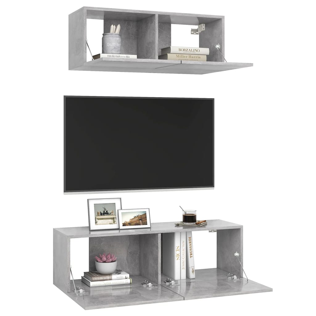 Ensemble de meubles TV 2 pcs Gris béton Bois d'ingénierie