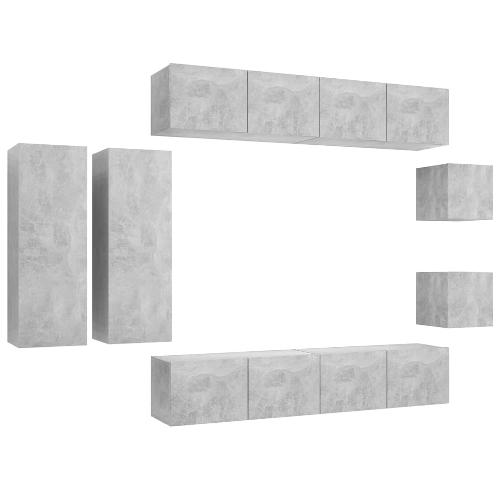 Ensemble de meubles TV 8 pcs Gris béton Bois d'ingénierie