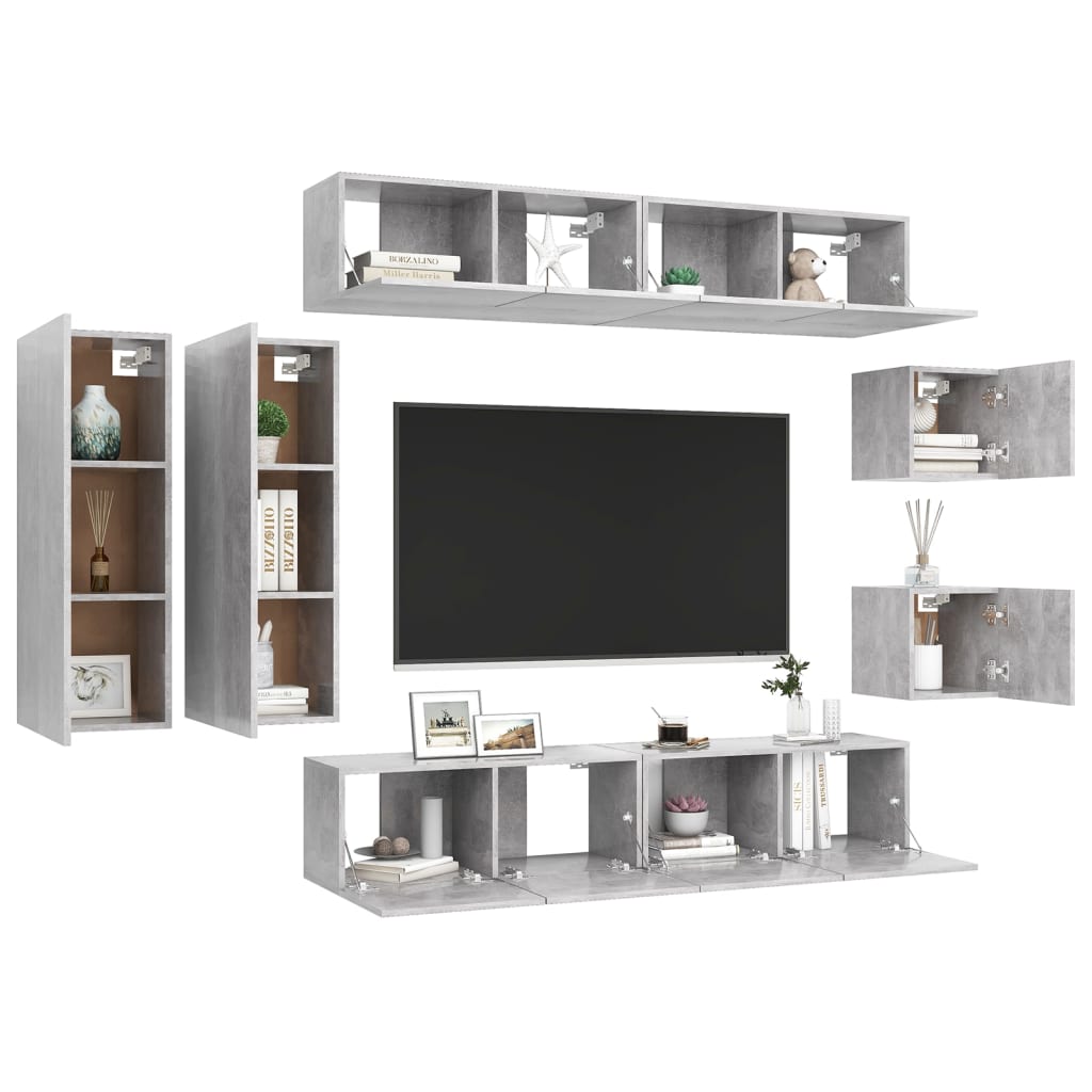 Ensemble de meubles TV 8 pcs Gris béton Bois d'ingénierie