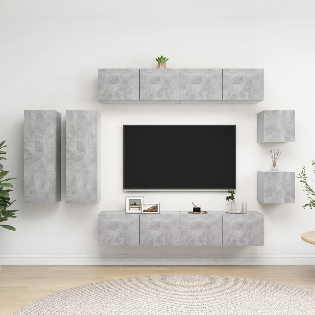 Ensemble de meubles TV 8 pcs Gris béton Bois d'ingénierie