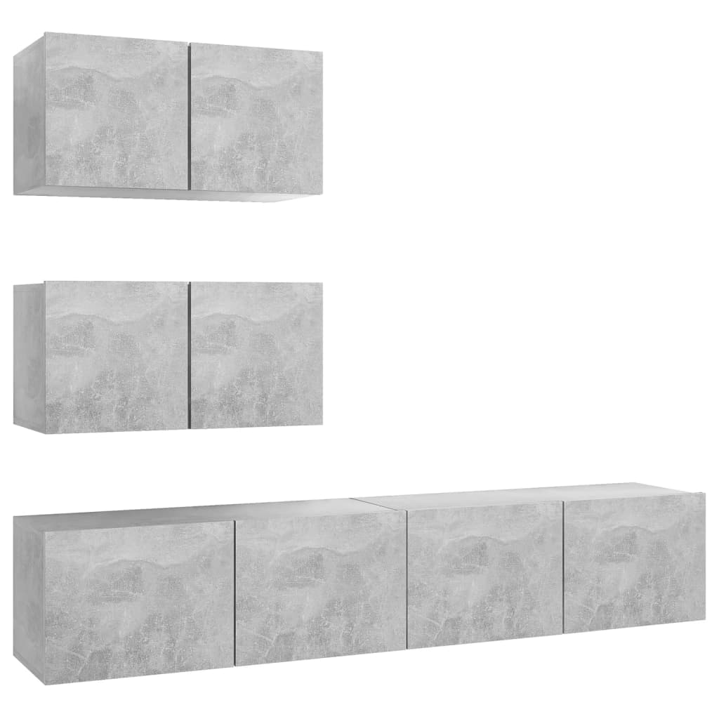 Ensemble de meubles TV 4 pcs Gris béton Bois d'ingénierie