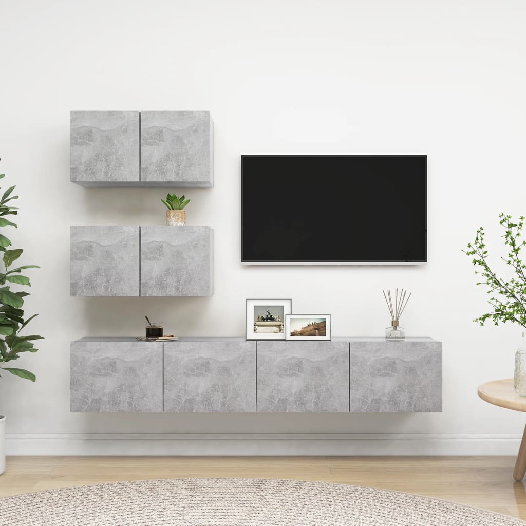 Ensemble de meubles TV 4 pcs Gris béton Bois d'ingénierie