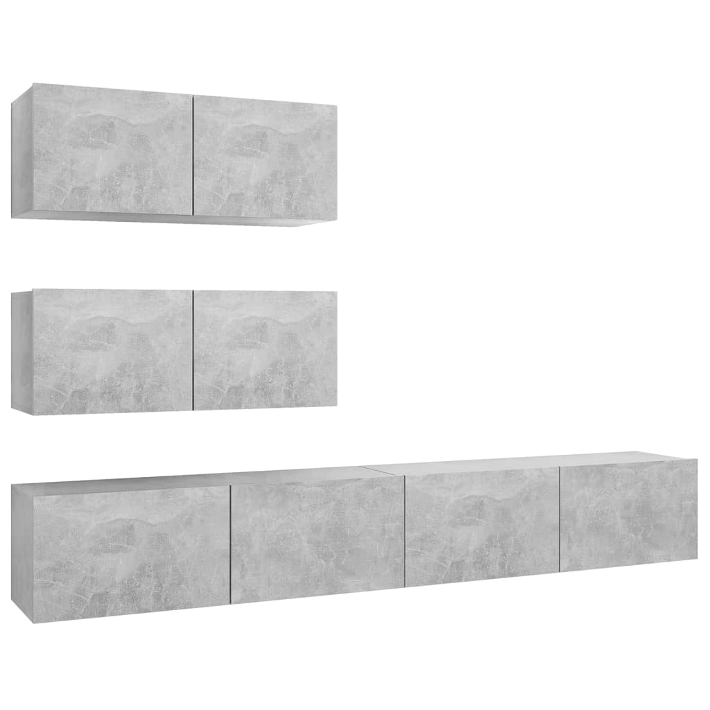 Ensemble de meubles TV 4 pcs Gris béton Bois d'ingénierie