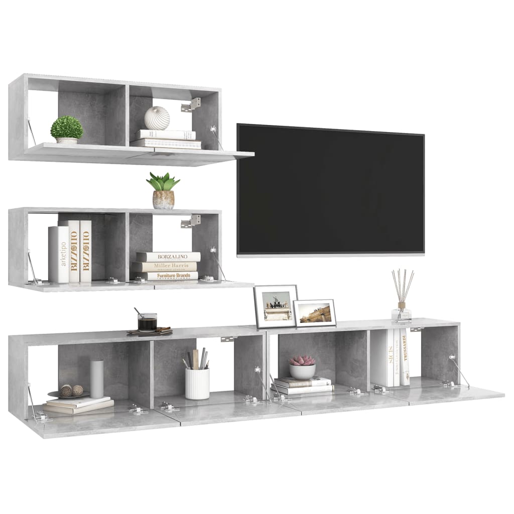 Ensemble de meubles TV 4 pcs Gris béton Bois d'ingénierie