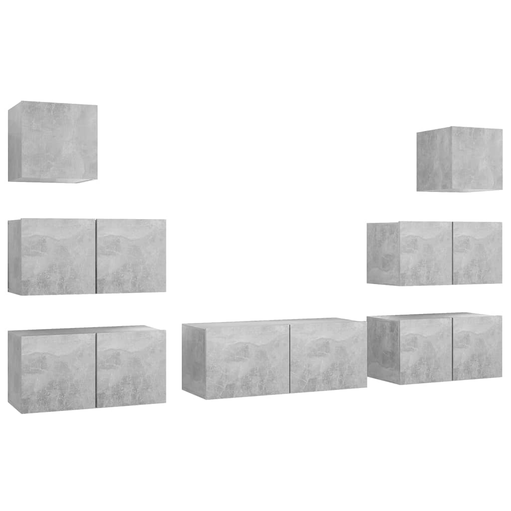 Ensemble de meubles TV 7 pcs Gris béton Bois d'ingénierie