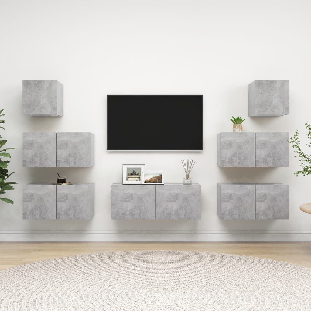 Ensemble de meubles TV 7 pcs Gris béton Bois d'ingénierie