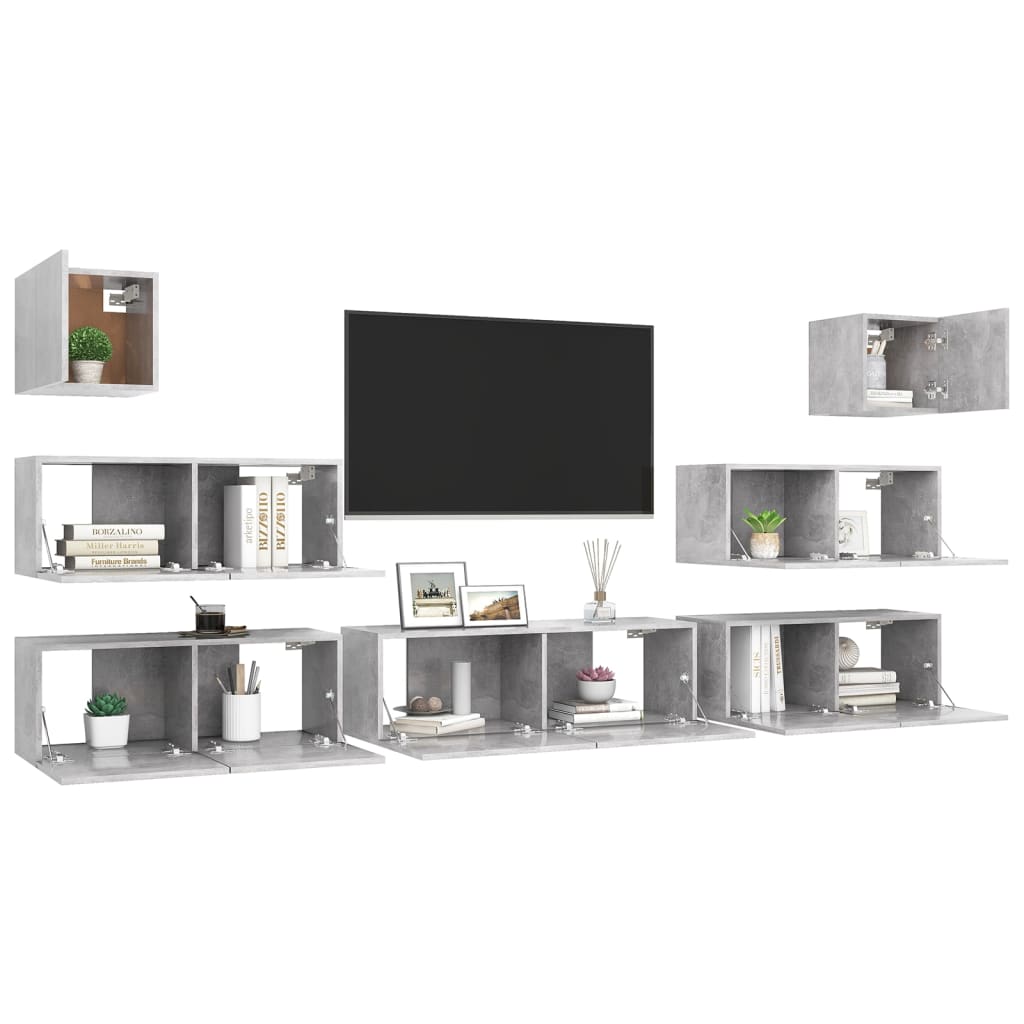 Ensemble de meubles TV 7 pcs Gris béton Bois d'ingénierie