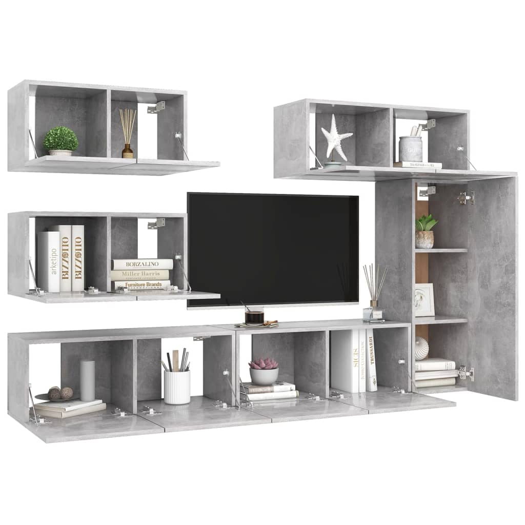 Ensemble de meubles TV 6 pcs Gris béton Bois d'ingénierie