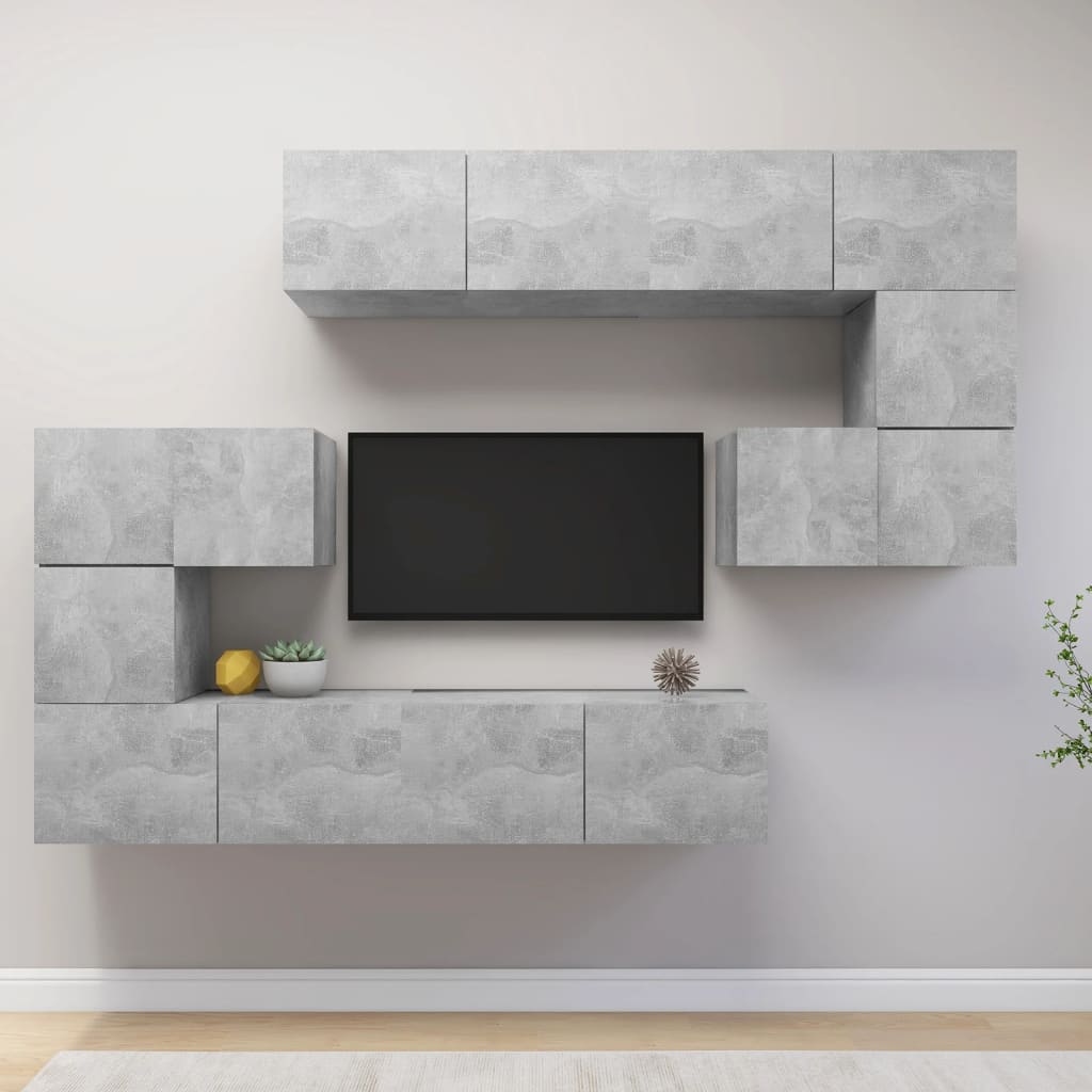 8 pcs TV Stand Set Concrete Grey Engineered Wood