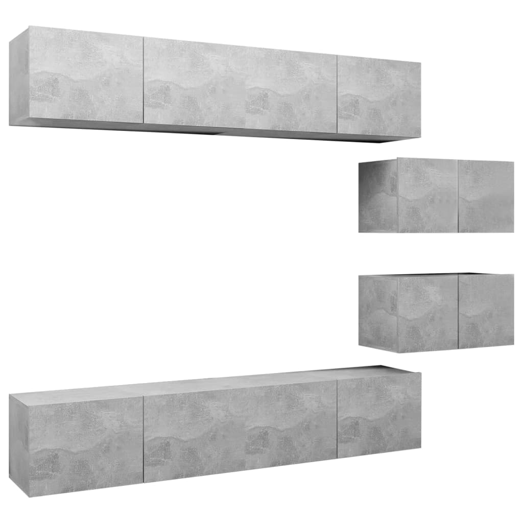 Ensemble de meubles TV 6 pcs Gris béton Bois d'ingénierie