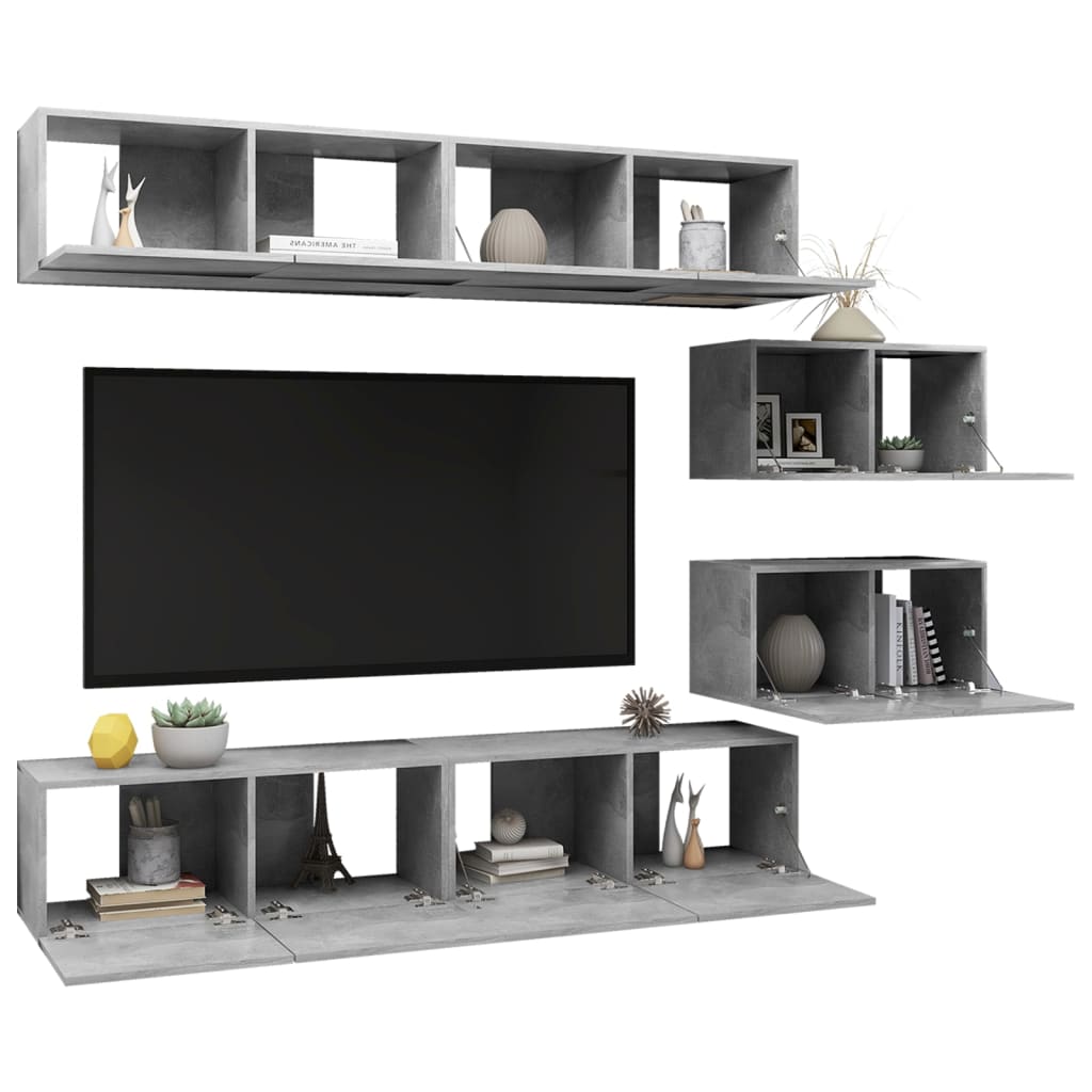 Ensemble de meubles TV 6 pcs Gris béton Bois d'ingénierie