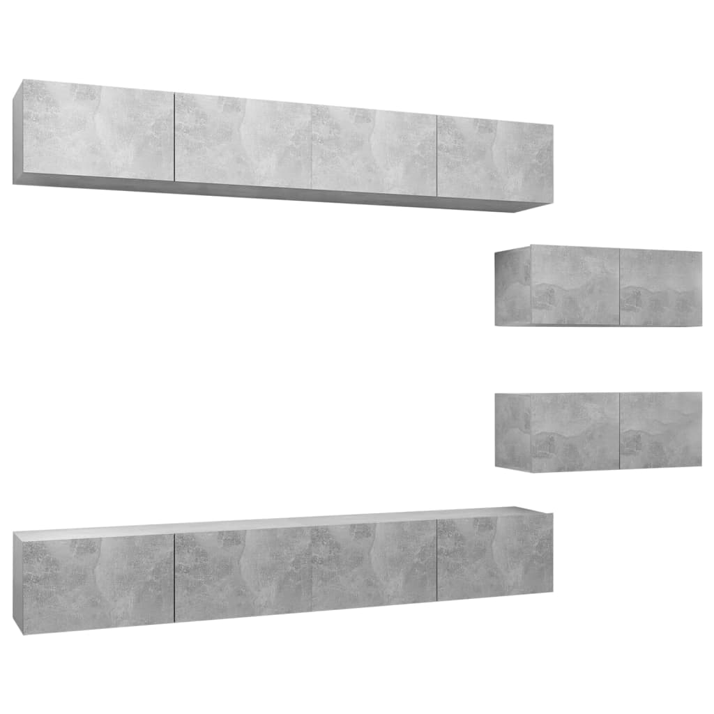 Ensemble de meubles TV 6 pcs Gris béton Bois d'ingénierie