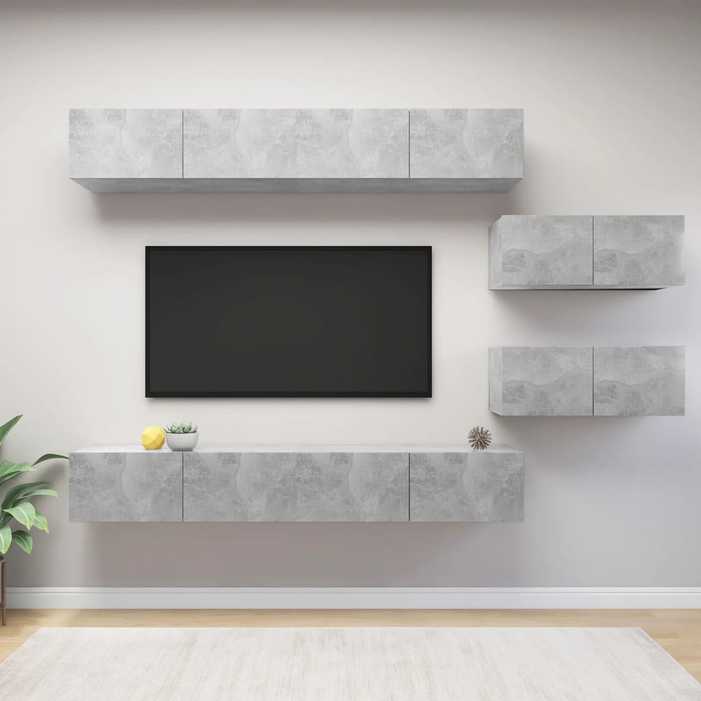 Ensemble de meubles TV 6 pcs Gris béton Bois d'ingénierie