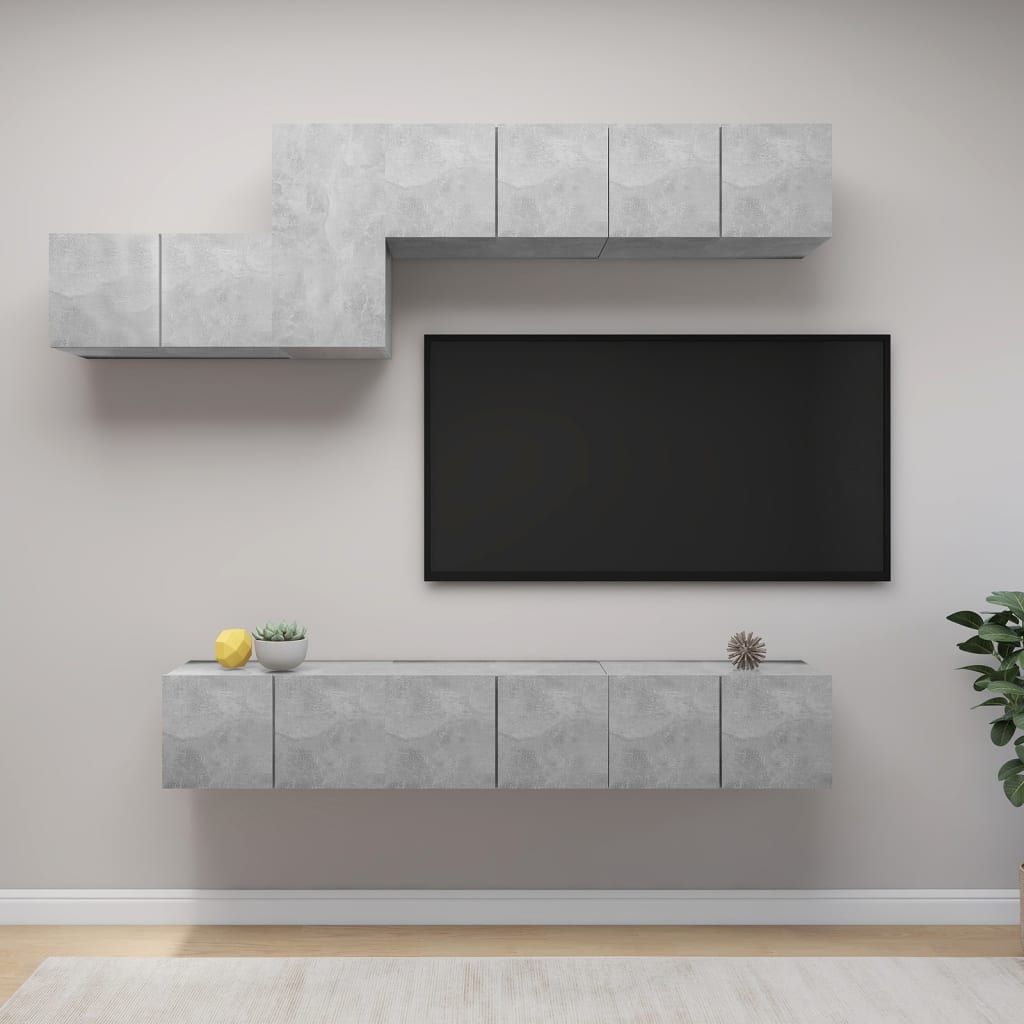 Ensemble de meubles TV 7 pcs Gris béton Bois d'ingénierie