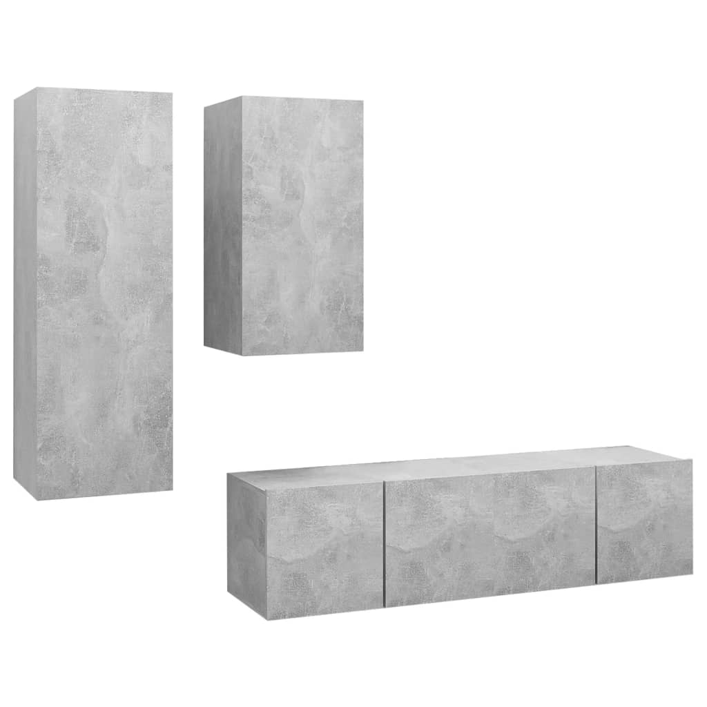 Ensemble de meubles TV 4 pcs Gris béton Bois d'ingénierie