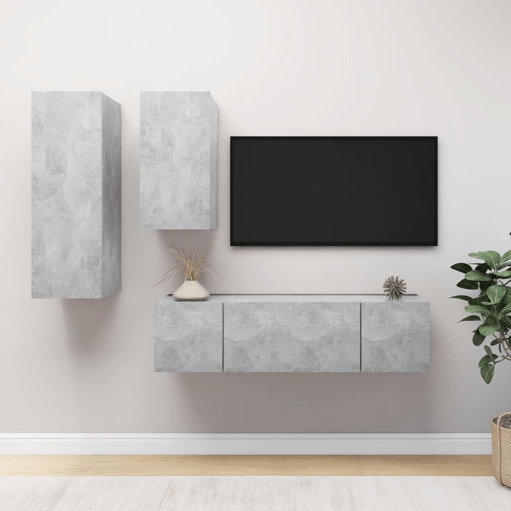 Ensemble de meubles TV 4 pcs Gris béton Bois d'ingénierie