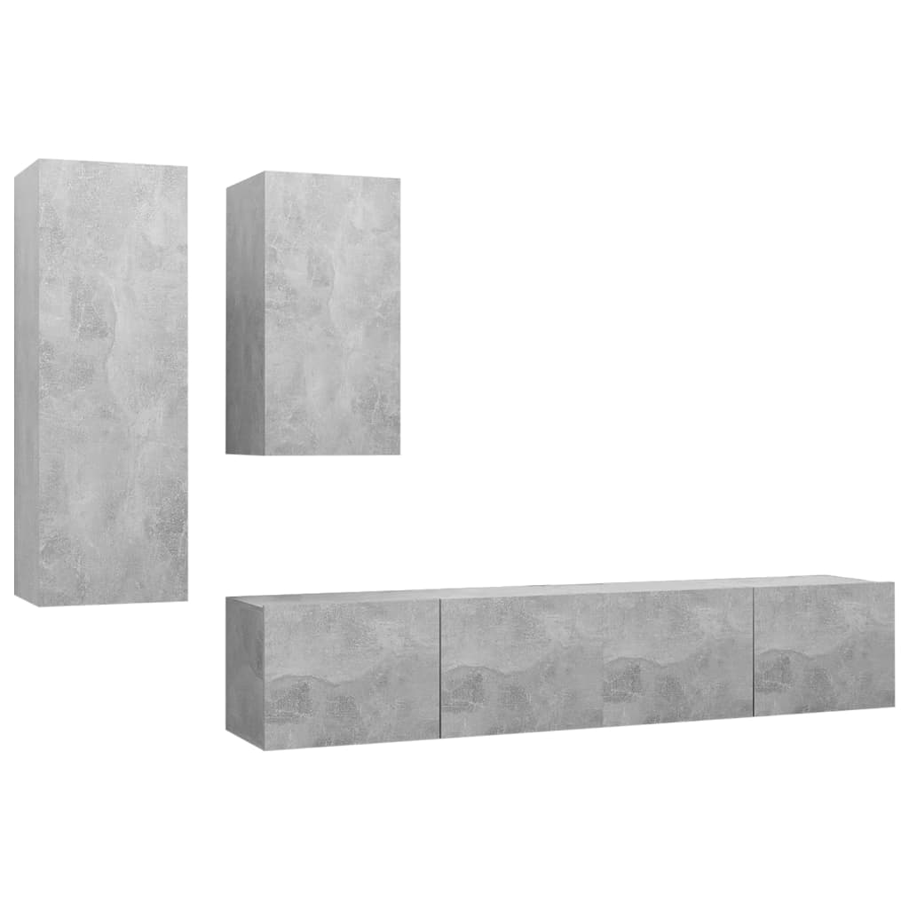 Ensemble de meubles TV 4 pcs Gris béton Bois d'ingénierie