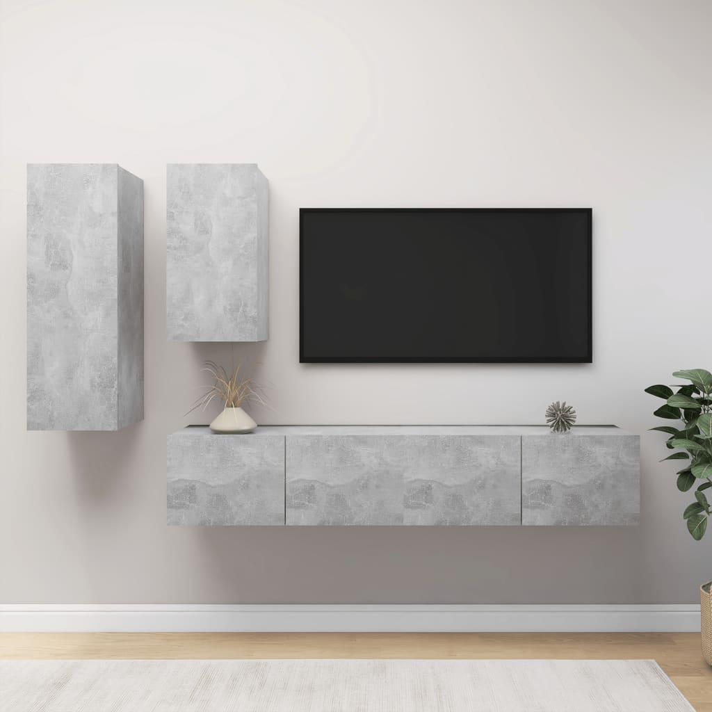 Ensemble de meubles TV 4 pcs Gris béton Bois d'ingénierie