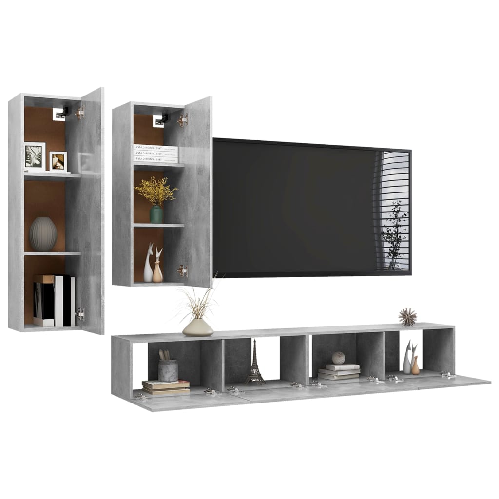 Ensemble de meuble TV 4 pcs Gris béton Bois d'ingénierie