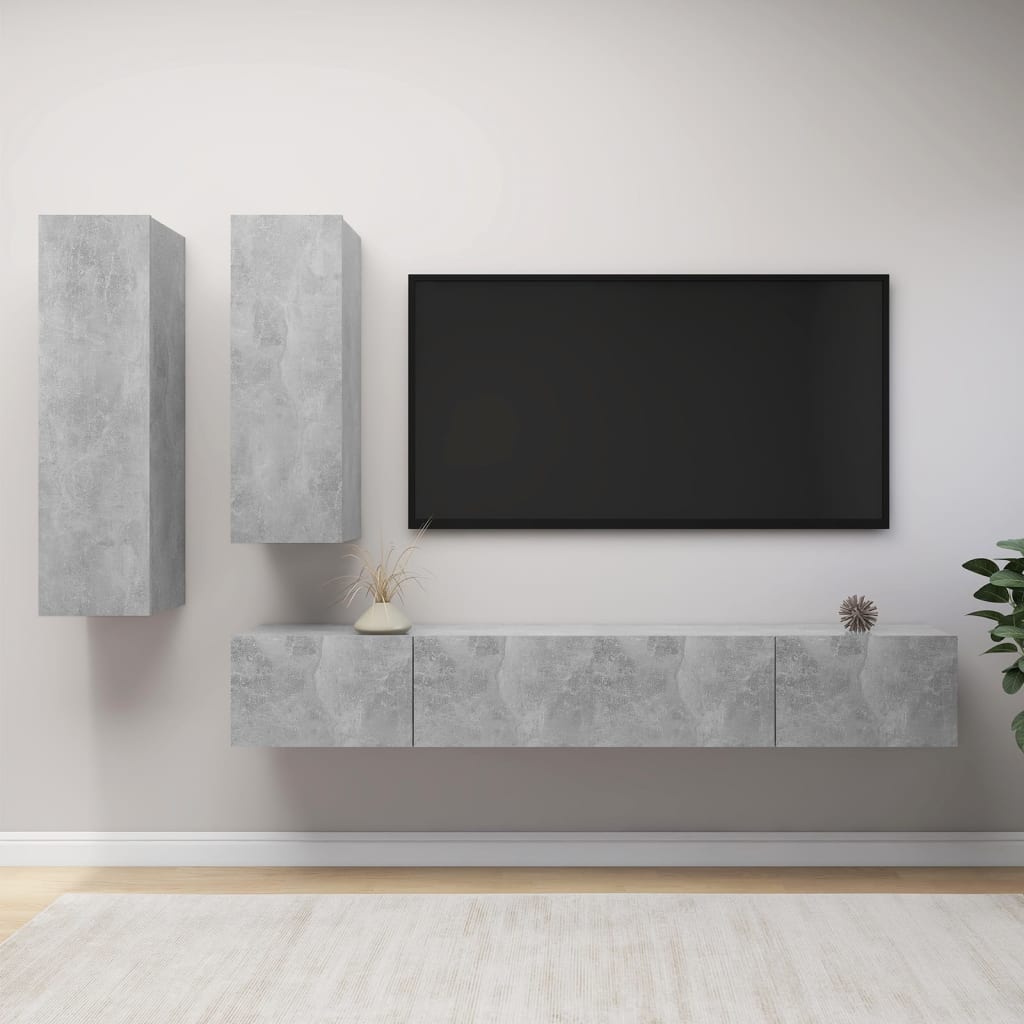 Ensemble de meuble TV 4 pcs Gris béton Bois d'ingénierie