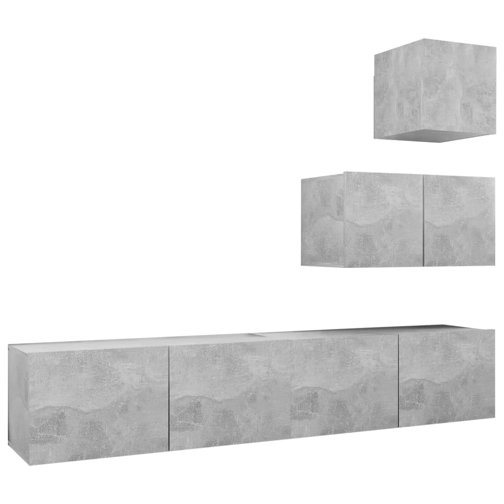 Ensemble de meubles TV 4 pcs Gris béton Bois d'ingénierie