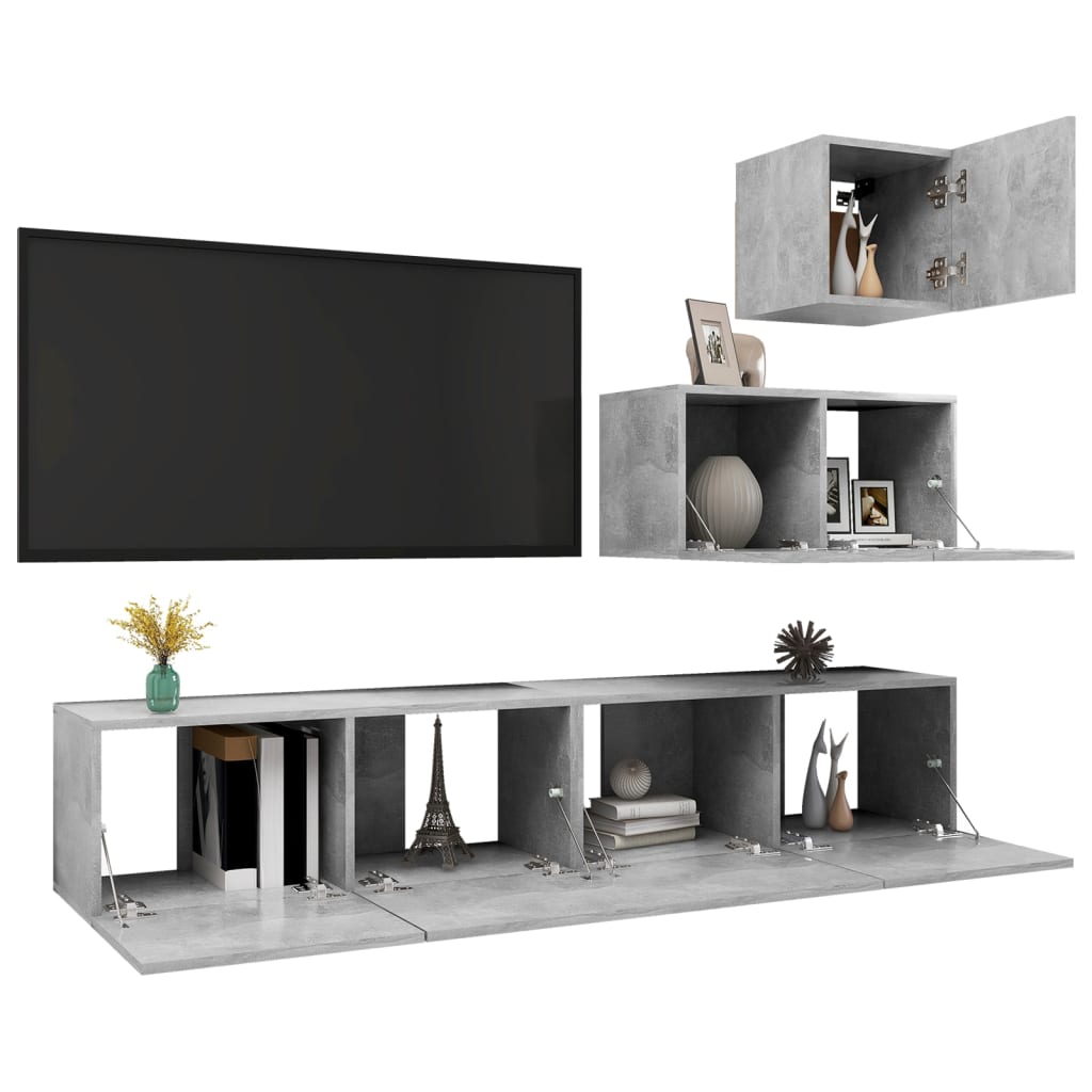 Ensemble de meubles TV 4 pcs Gris béton Bois d'ingénierie