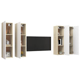 Meubles TV 4 pcs Blanc et chêne sonoma Bois d'ingénierie