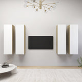 Meubles TV 4 pcs Blanc et chêne sonoma Bois d'ingénierie