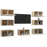 Meubles TV 7 pcs blanc et chêne sonoma bois d'ingénierie