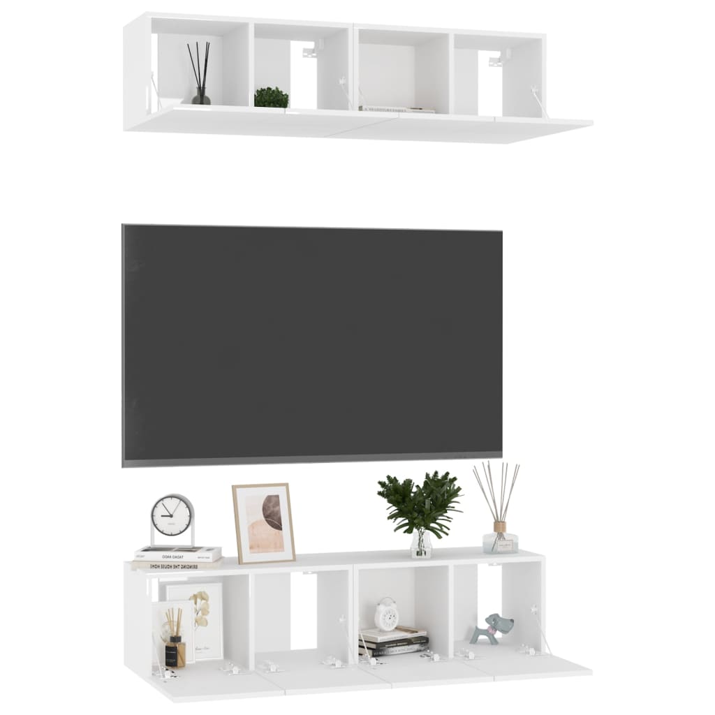 TV Cabinet 4 pcs White Gloss 60x30x30 cm Engineered Wood