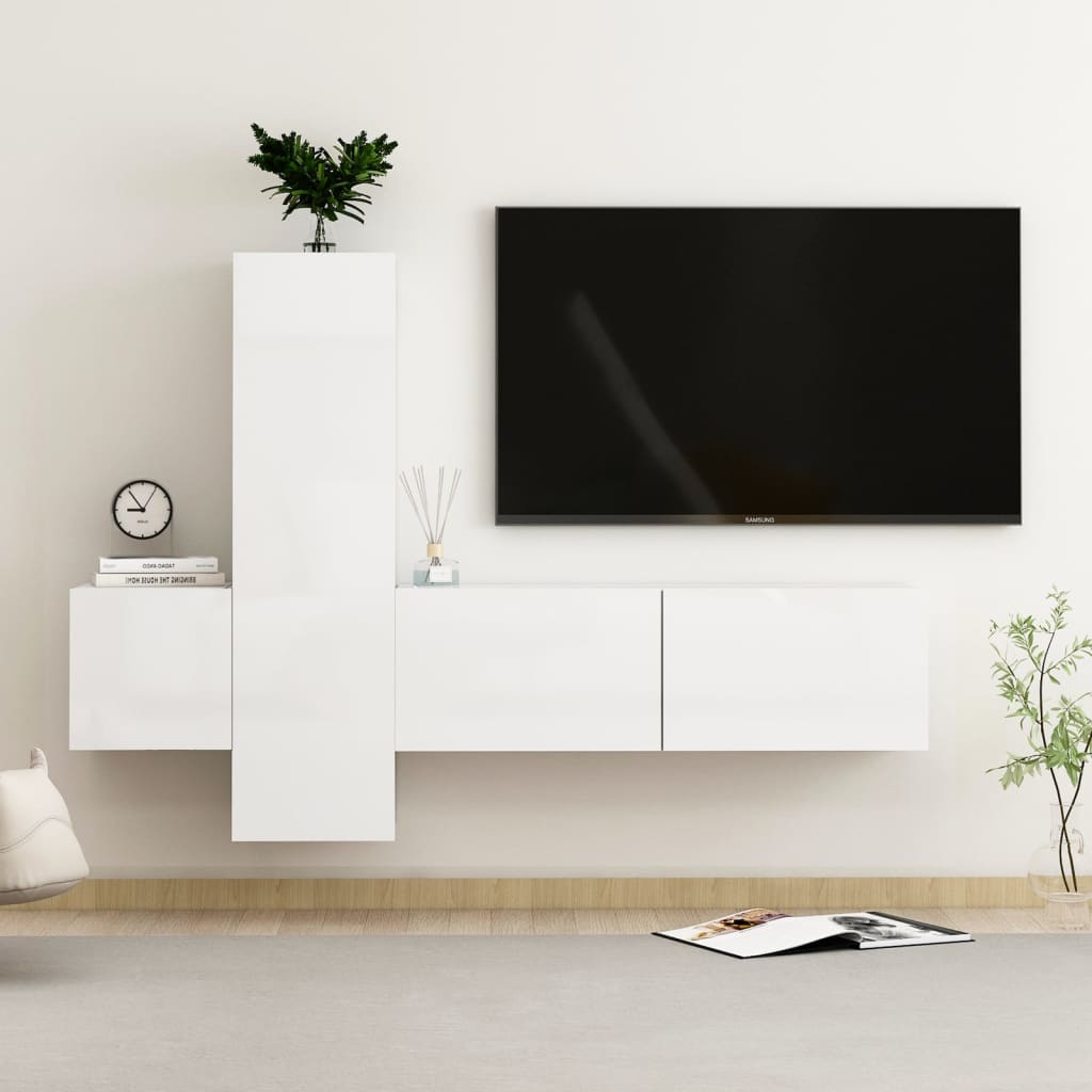 Ensemble de meubles TV 3 pcs Blanc brillant Bois d'ingénierie