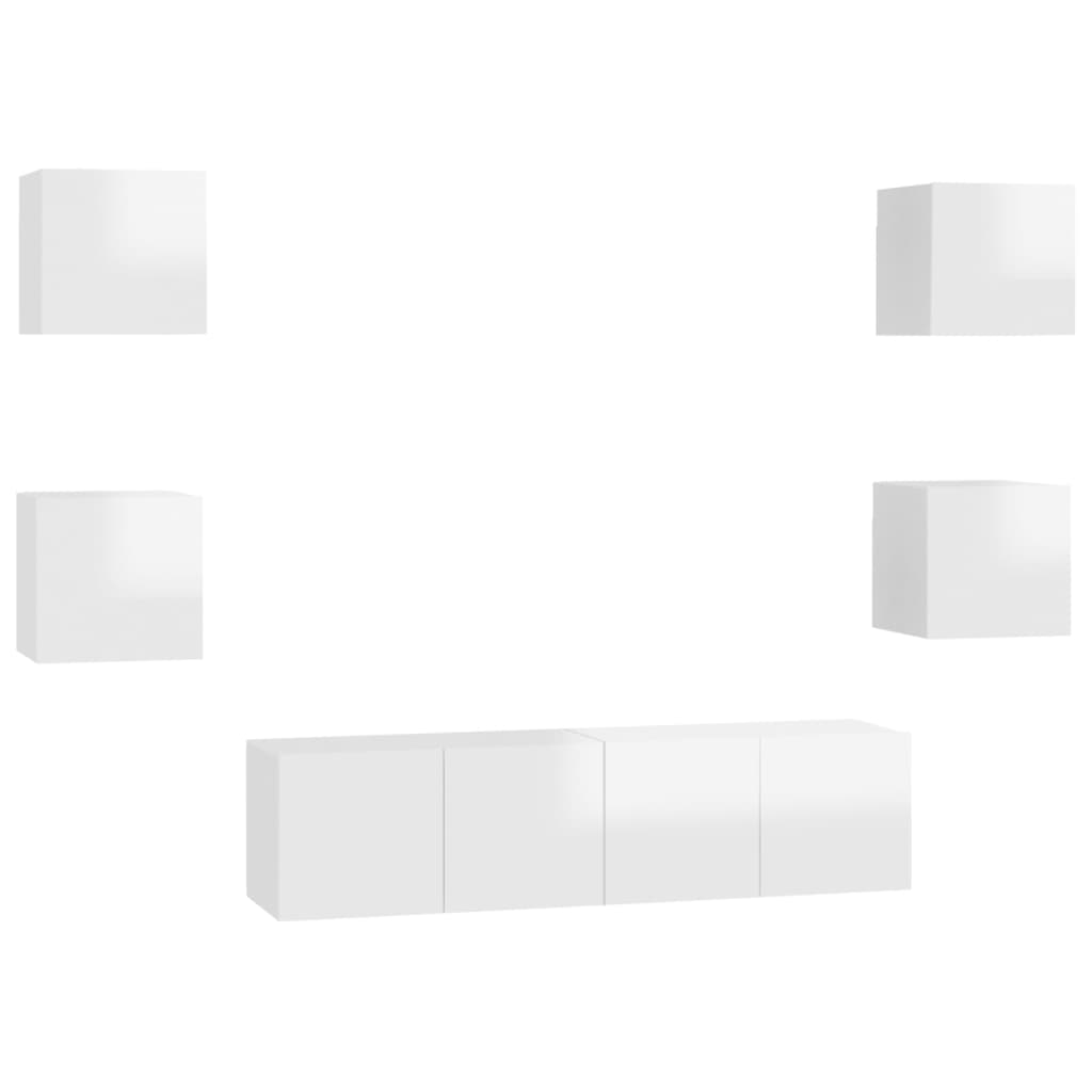 Ensemble de meubles TV 6 pcs Blanc brillant Bois d'ingénierie