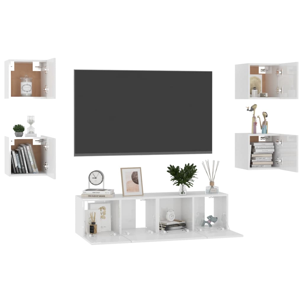 Ensemble de meubles TV 6 pcs Blanc brillant Bois d'ingénierie