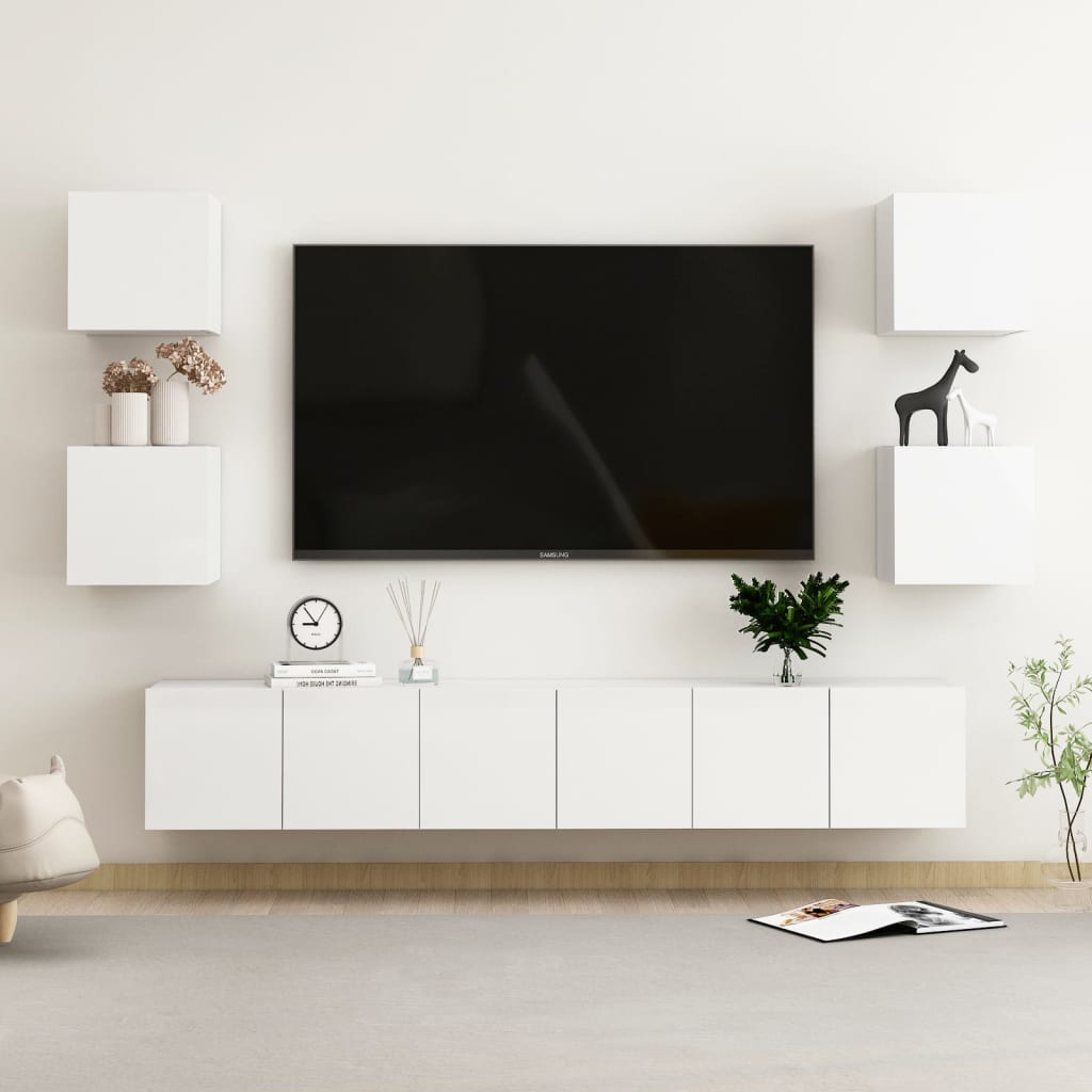 Ensemble de meubles TV 7 pcs Blanc brillant Bois d'ingénierie