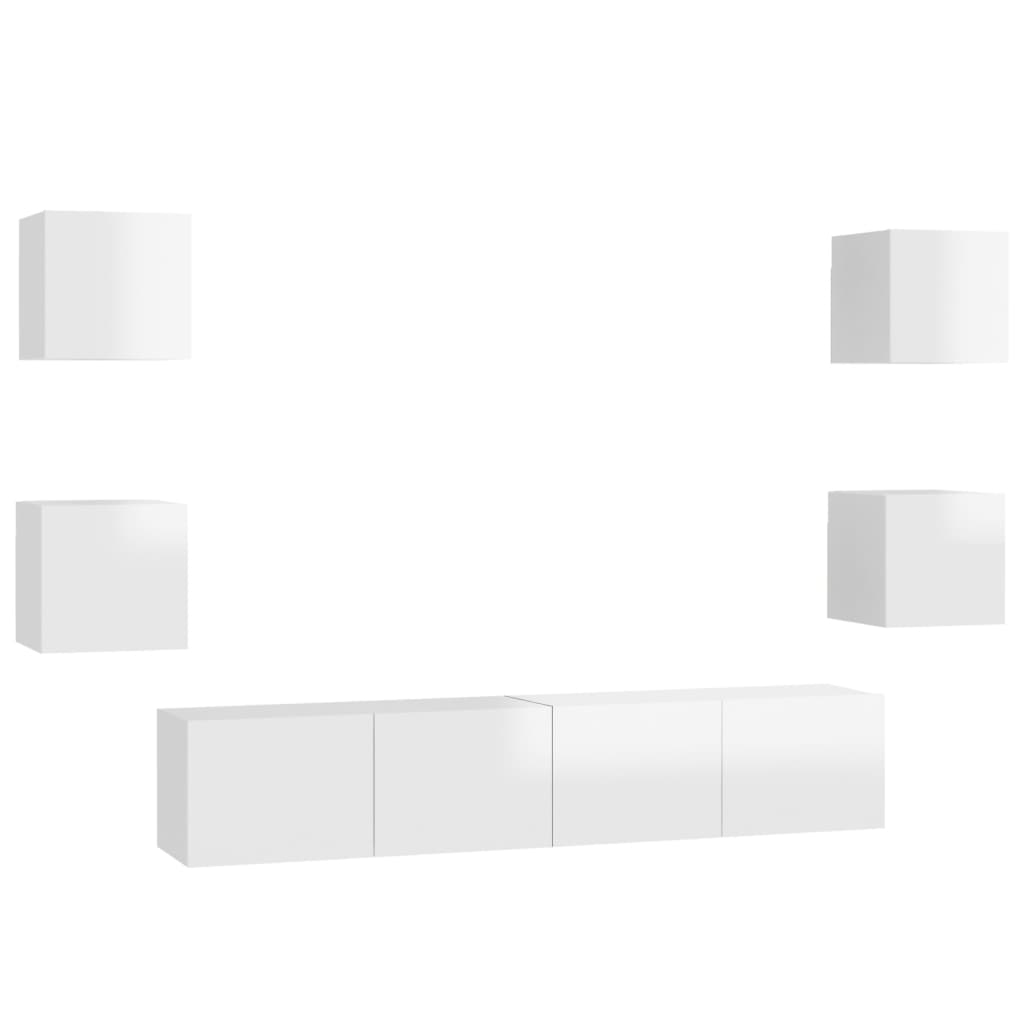 Ensemble de meubles TV 6 pcs Blanc brillant Bois d'ingénierie