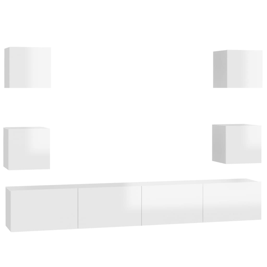 Ensemble de meubles TV 6 pcs Blanc brillant Bois d'ingénierie