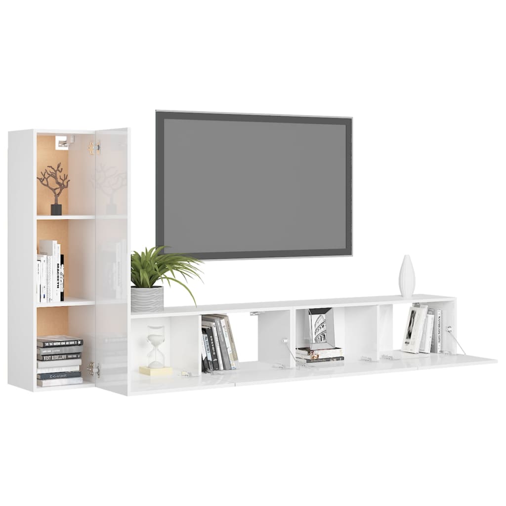 Ensemble de meuble TV 3 pcs Blanc brillant Bois d'ingénierie