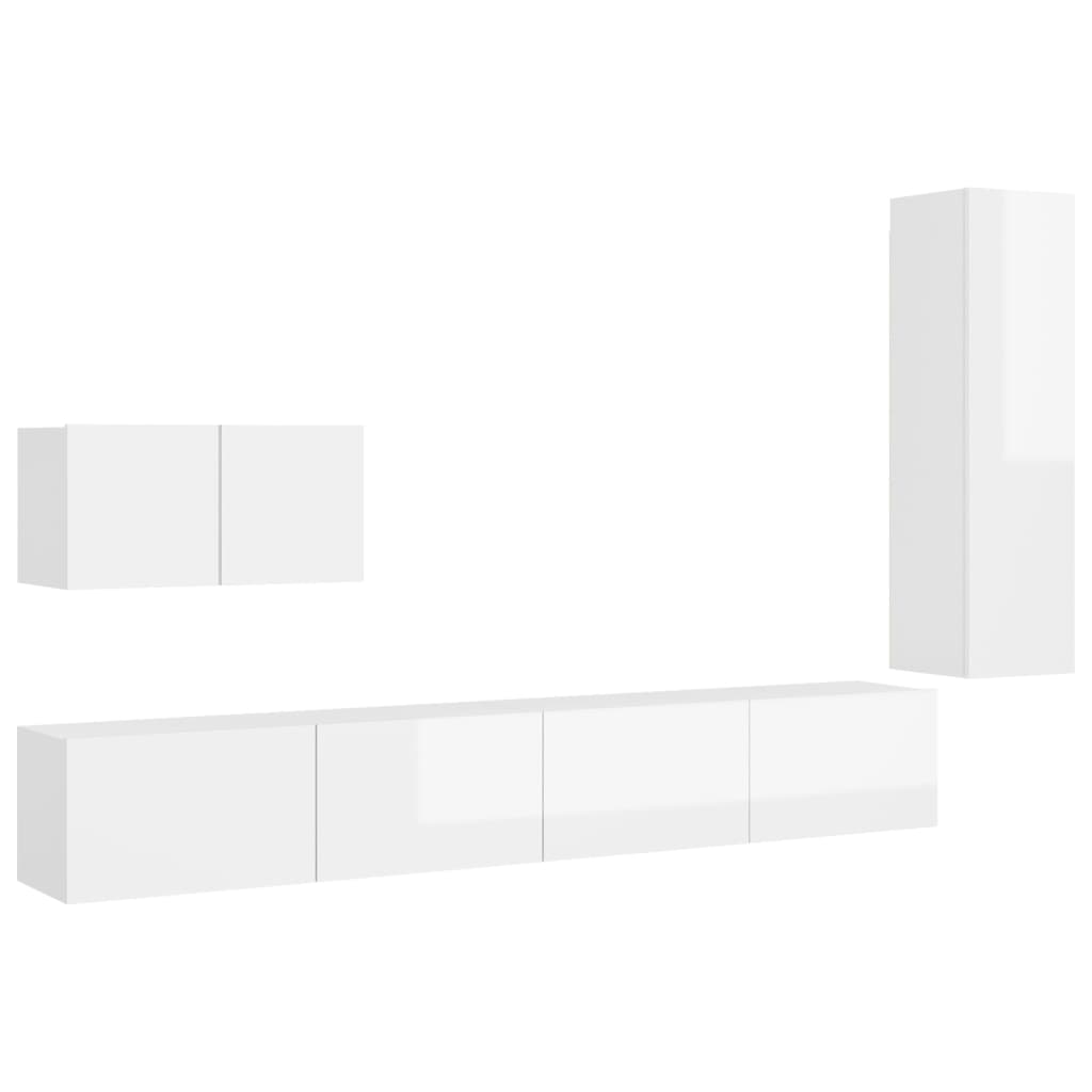 Ensemble de meuble TV 4 pcs Blanc brillant Bois d'ingénierie