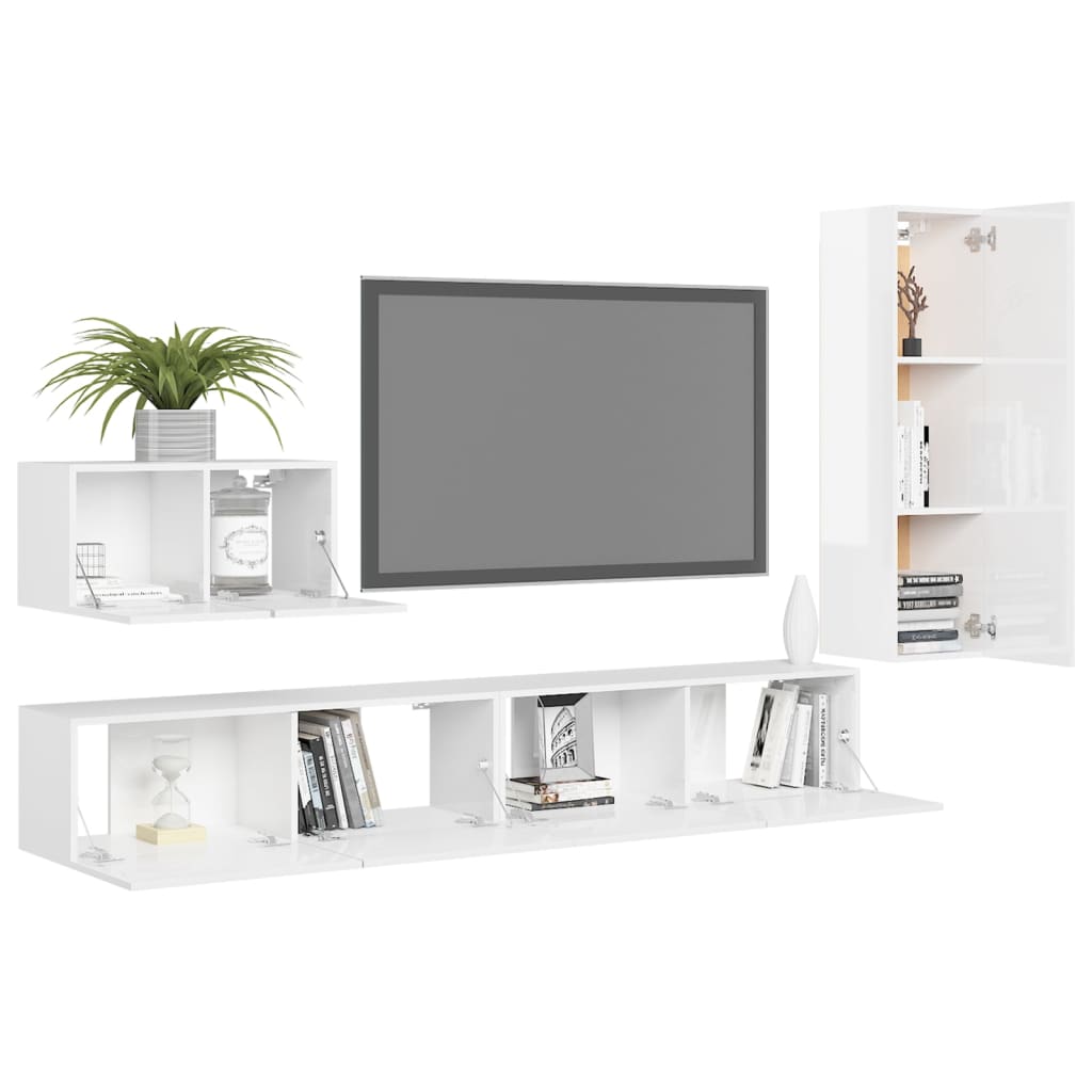 Ensemble de meuble TV 4 pcs Blanc brillant Bois d'ingénierie