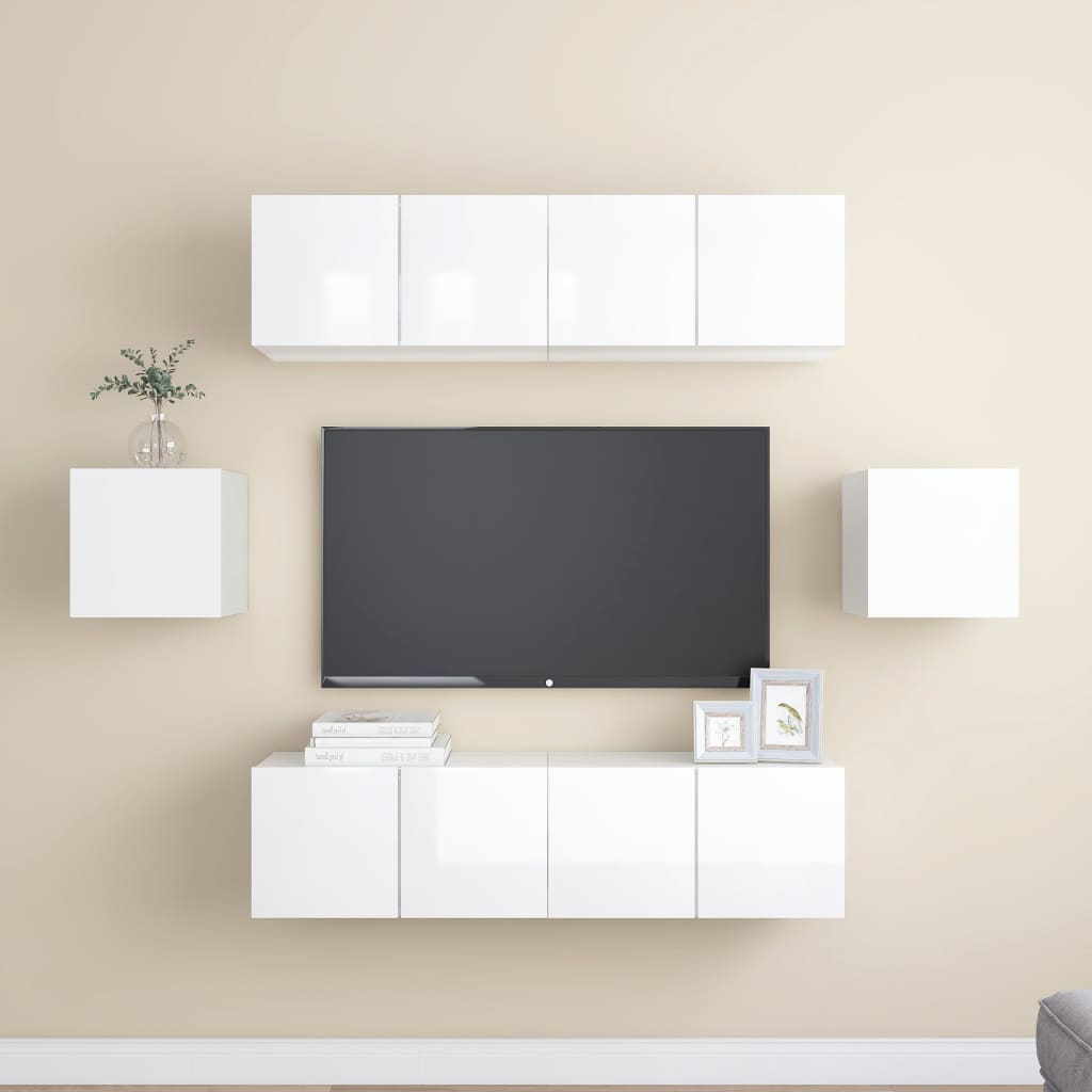 Ensemble de meuble TV 6 pcs Blanc brillant Bois d'ingénierie