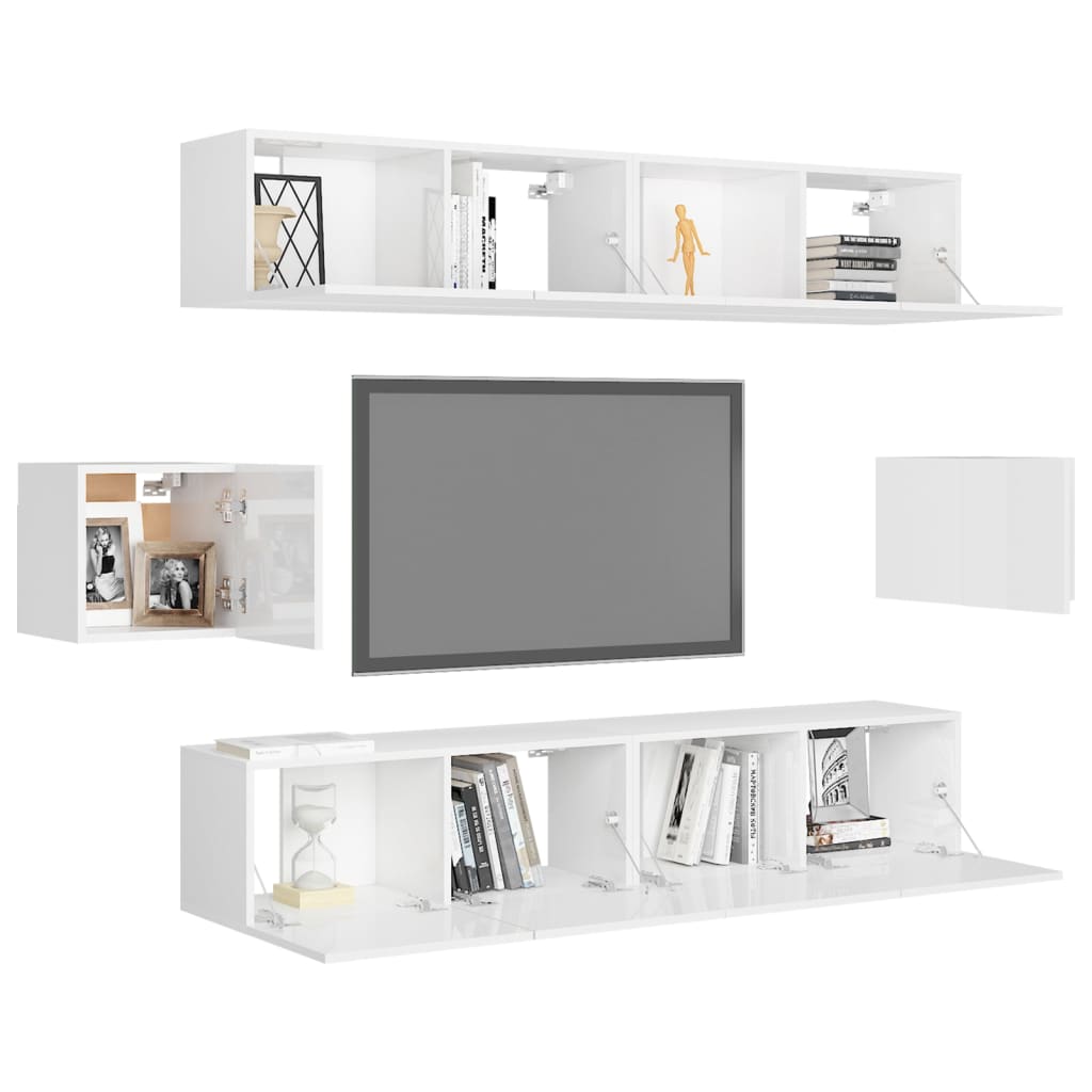 Ensemble de meubles TV 6 pcs Blanc brillant Bois d'ingénierie