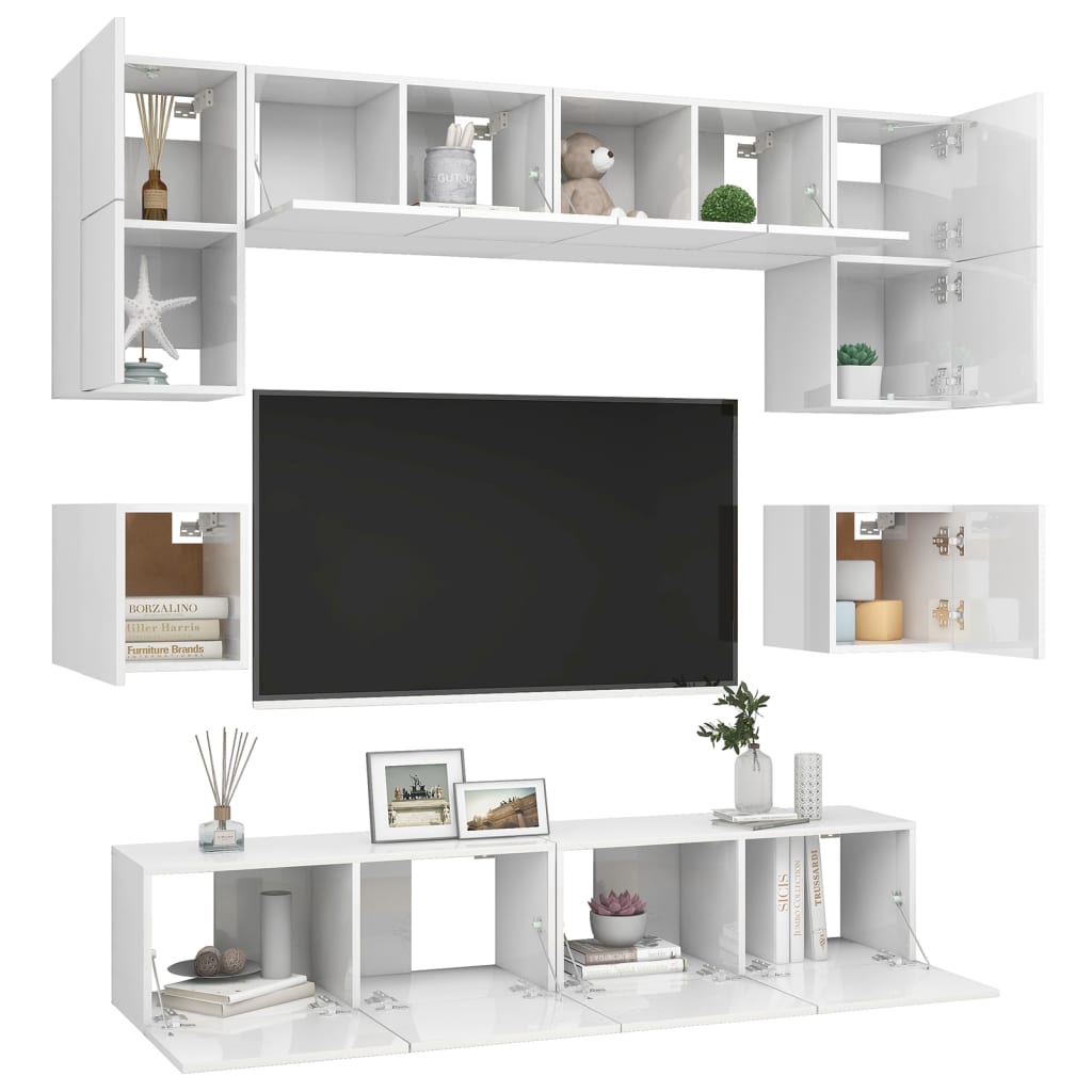 Ensemble de meuble TV 8 pcs Blanc brillant Bois d'ingénierie