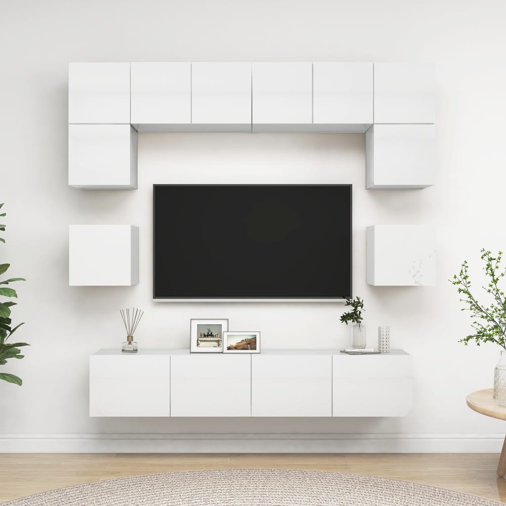 Ensemble de meuble TV 8 pcs Blanc brillant Bois d'ingénierie