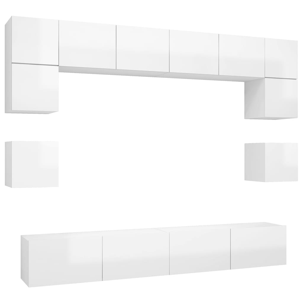 Ensemble de meuble TV 8 pcs Blanc brillant Bois d'ingénierie